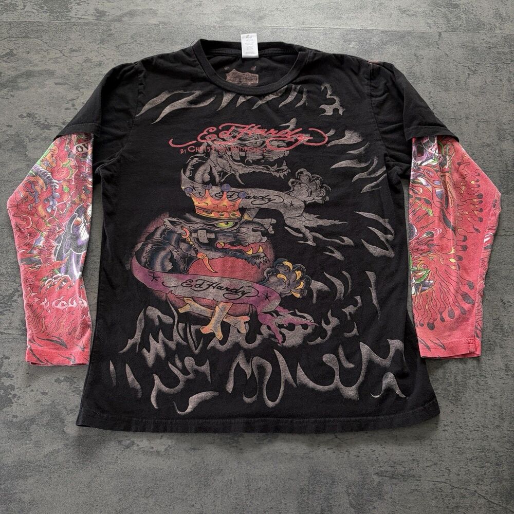 Y2K Vintage Ed Hardy Womens Jaguar Tattoo style longsleve shirt Wmns S. Youth XL
